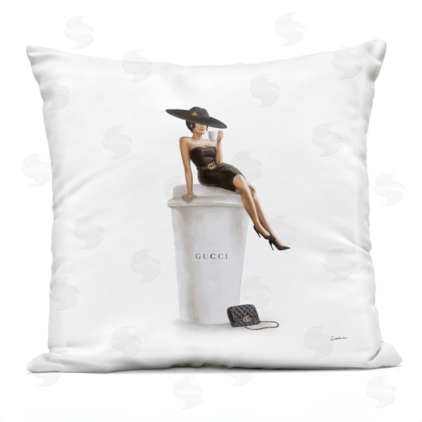 Stupell Industries Ziwei Li | Stylish Fashion Woman Pose Glam Coffee Cup Printed Throw Pillow