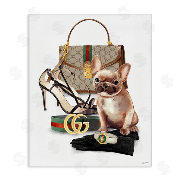 stupell industries Ziwei Li | Stylish Puppy Dog Designer Purse Shoes Accessories Wall Art