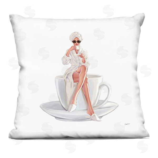 stupell industries Ziwei Li | Stylish Woman Glam Bathrobe Morning Coffee Printed Throw Pillow