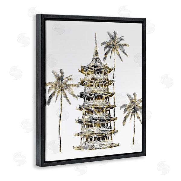 Stupell Industries Ziwei Li | Sun Pagoda Building Tropical Palms Glam Architecture Wall Art