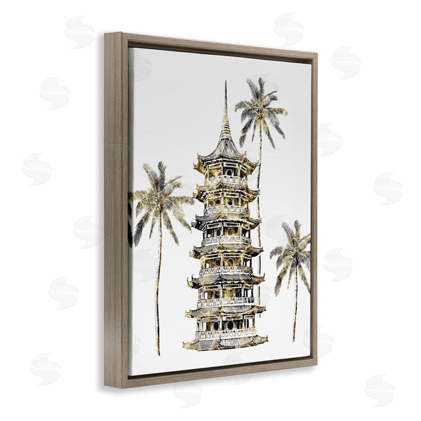 Stupell Industries Ziwei Li | Sun Pagoda Building Tropical Palms Glam Architecture Wall Art