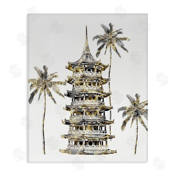 stupell industries Ziwei Li | Sun Pagoda Building Tropical Palms Glam Architecture Wall Art