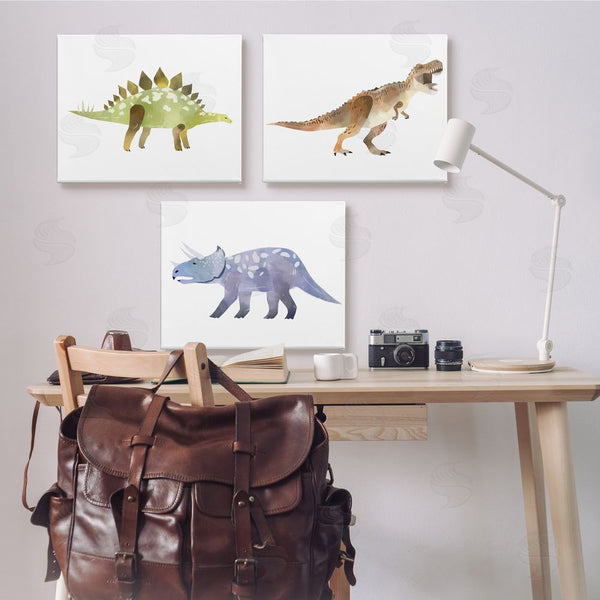 Stupell Industries Ziwei Li | T-Rex Triceratops And Stegosaurus Dinosaurs Wall Art