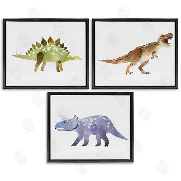 Stupell Industries Ziwei Li | T-Rex Triceratops And Stegosaurus Dinosaurs Wall Art