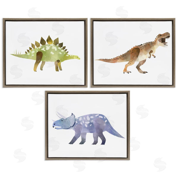 Stupell Industries Ziwei Li | T-Rex Triceratops And Stegosaurus Dinosaurs Wall Art