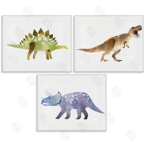 stupell industries Ziwei Li | T-Rex Triceratops and Stegosaurus Dinosaurs Wall Art