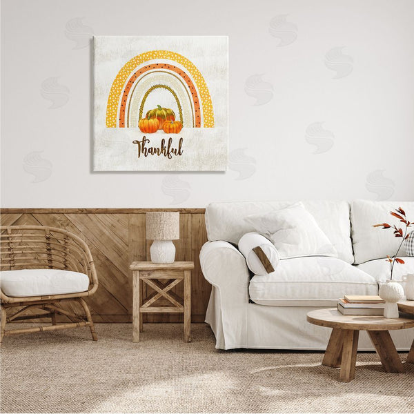 Stupell Industries Ziwei Li | Thankful Text Orange Autumn Rainbow Abstract Patterns Wall Art