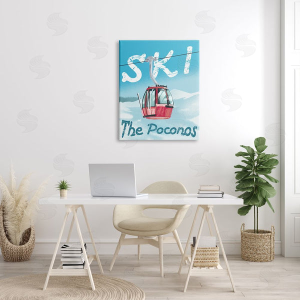 Stupell Industries Ziwei Li | The Poconos Red Ski Trolly Snowy Mountain Hill Wall Art