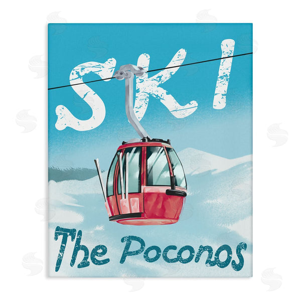 stupell industries Ziwei Li | The Poconos Red Ski Trolly Snowy Mountain Hill Wall Art