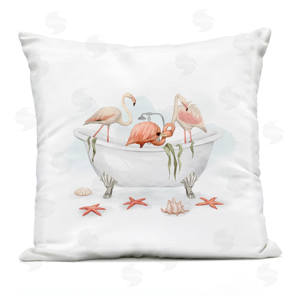 Stupell Industries Ziwei Li | Three Flamingos Bathing Nautical Seaside Tub Printed Throw Pillow