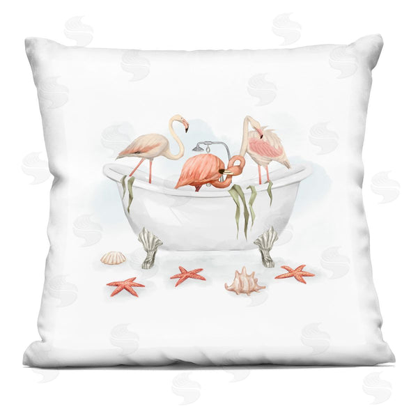 stupell industries Ziwei Li | Three Flamingos Bathing Nautical Seaside Tub Printed Throw Pillow