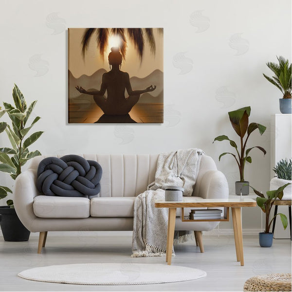Stupell Industries Ziwei Li | Tranquil Meditation Sunlit Woman Silhouette Mountain Scenery Wall Art