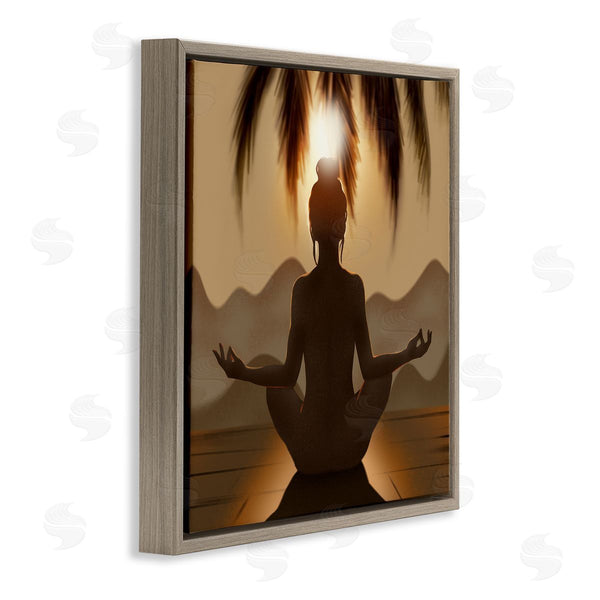 Stupell Industries Ziwei Li | Tranquil Meditation Sunlit Woman Silhouette Mountain Scenery Wall Art