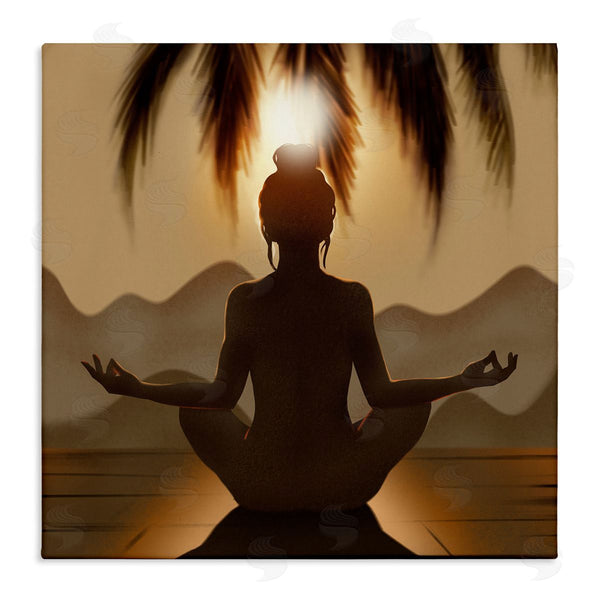 stupell industries Ziwei Li | Tranquil Meditation Sunlit Woman Silhouette Mountain Scenery Wall Art