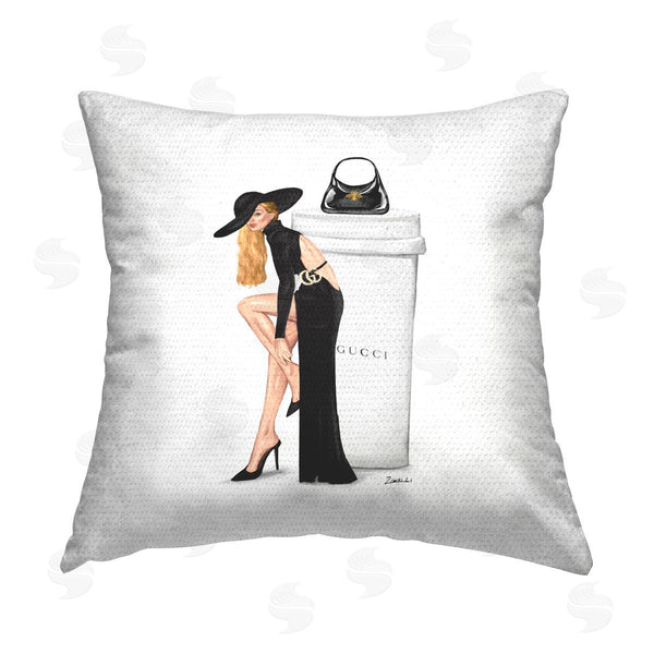Stupell Industries Ziwei Li | Trendy Fashion Girl Coffee Cup Printed Throw Pillow