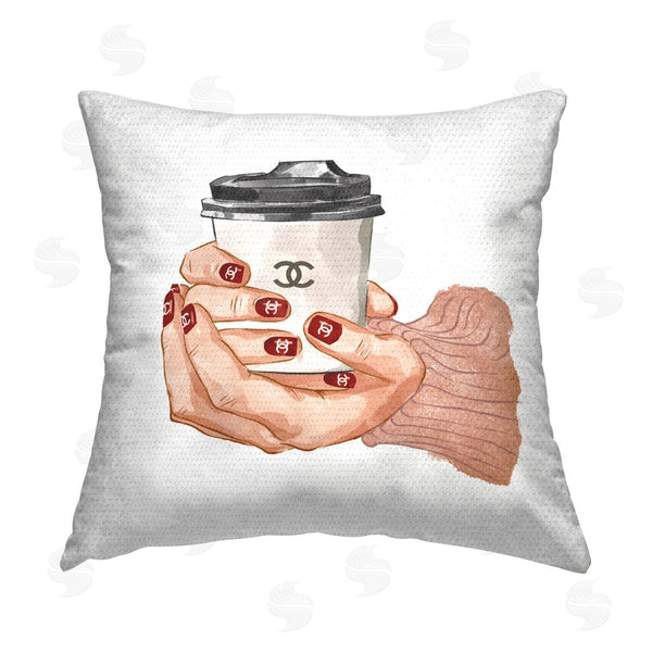 Stupell Industries Ziwei Li | Trendy Fashion Holding Coffee Cup Printed Throw Pillow