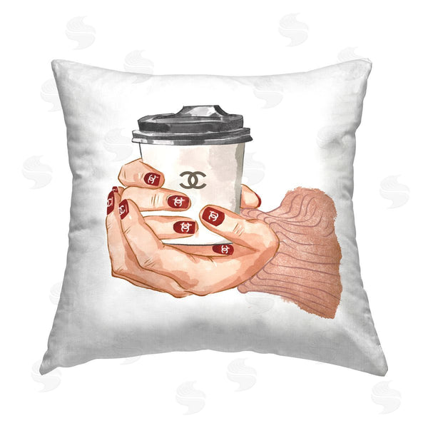 stupell industries Ziwei Li | Trendy Fashion Holding Coffee Cup Printed Throw Pillow