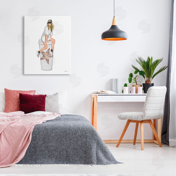 Stupell Industries Ziwei Li | Trendy Fashionable Girl Coffee Cup Wall Art