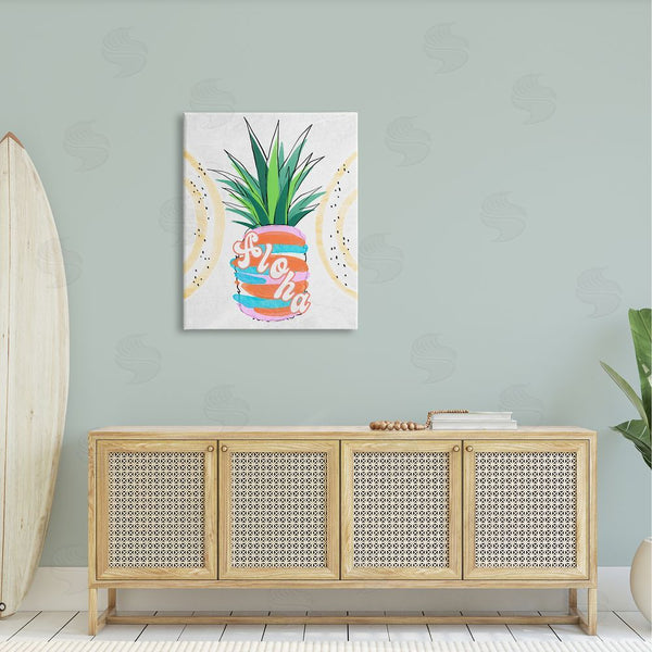 Stupell Industries Ziwei Li | Tropical Aloha Pineapple Bold Leaves Groovy Text Wall Art