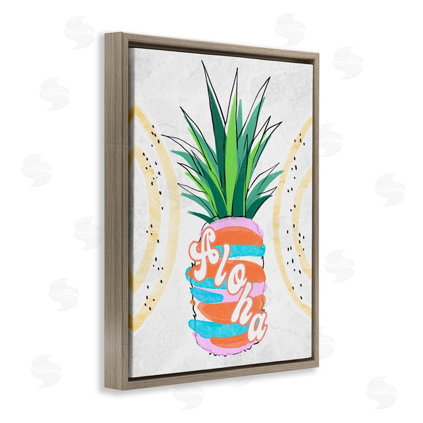 Stupell Industries Ziwei Li | Tropical Aloha Pineapple Bold Leaves Groovy Text Wall Art