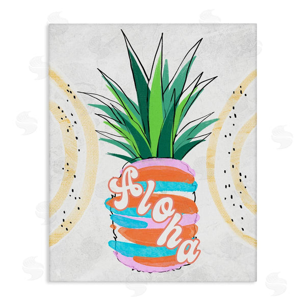 stupell industries Ziwei Li | Tropical Aloha Pineapple Bold Leaves Groovy Text Wall Art