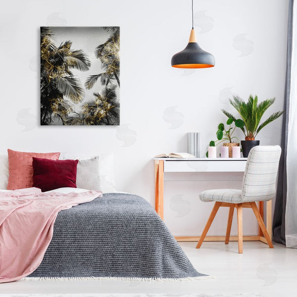 Stupell Industries Ziwei Li | Tropical Palm Fronds Glam Sparkle Trees Black Gold Wall Art