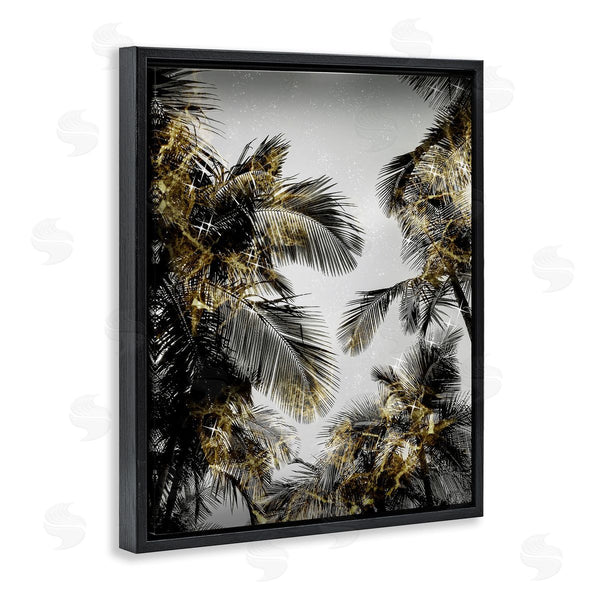 Stupell Industries Ziwei Li | Tropical Palm Fronds Glam Sparkle Trees Black Gold Wall Art