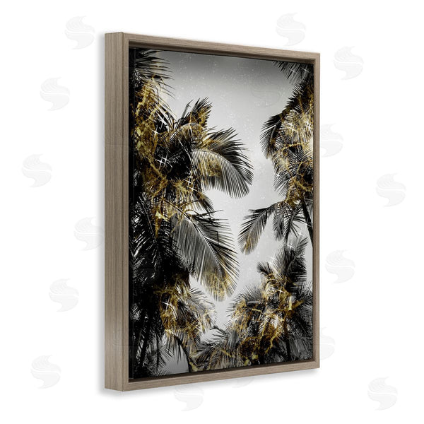 Stupell Industries Ziwei Li | Tropical Palm Fronds Glam Sparkle Trees Black Gold Wall Art