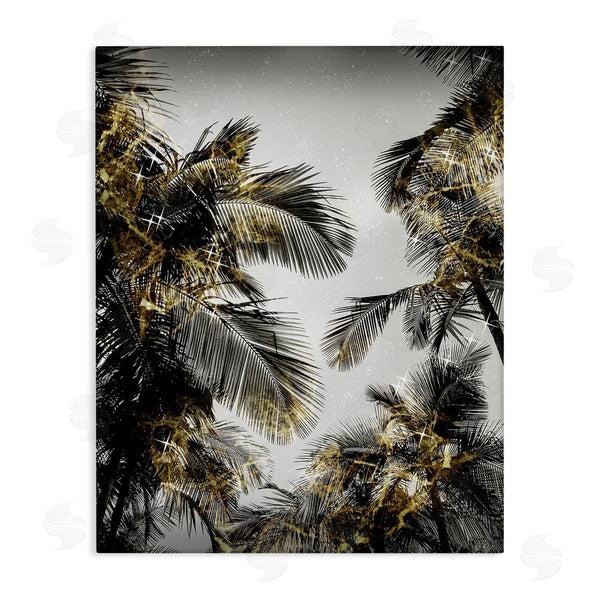 stupell industries Ziwei Li | Tropical Palm Fronds Glam Sparkle Trees Black Gold Wall Art