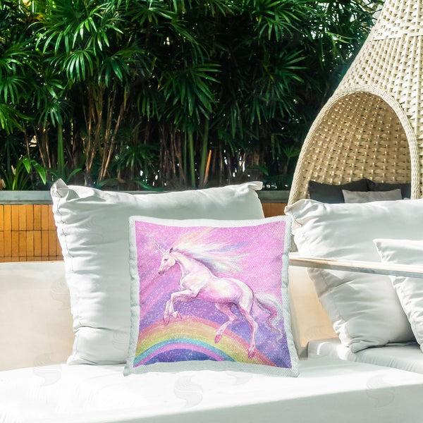 Stupell Industries Ziwei Li | Unicorn Over Rainbow Printed Throw Pillow