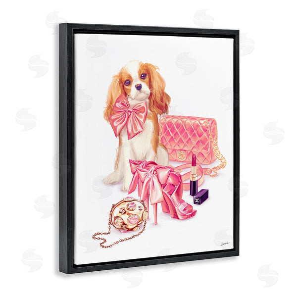 Stupell Industries Ziwei Li | Upscale Dog Pink Bow Fashion Accessories Makeup Wall Art