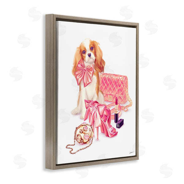 Stupell Industries Ziwei Li | Upscale Dog Pink Bow Fashion Accessories Makeup Wall Art