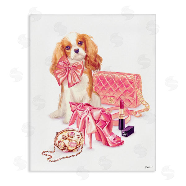 stupell industries Ziwei Li | Upscale Dog Pink Bow Fashion Accessories Makeup Wall Art
