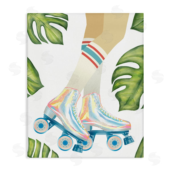 stupell industries Ziwei Li | Vintage Disco Roller Skates Striped Socks Monstera Plants Wall Art