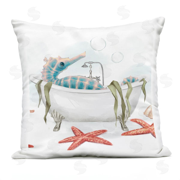 Stupell Industries Ziwei Li | Vivid Blue Seahorse Nautical Bathtub Bubble Printed Throw Pillow