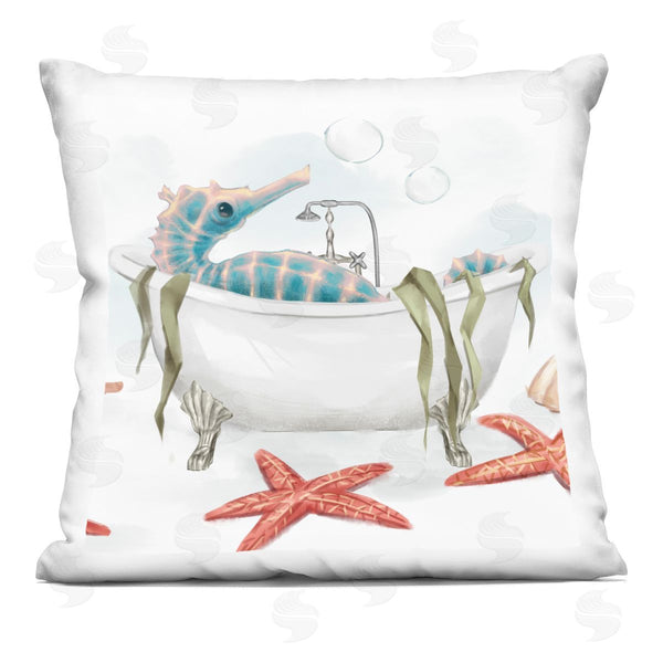 stupell industries Ziwei Li | Vivid Blue Seahorse Nautical Bathtub Bubble Printed Throw Pillow