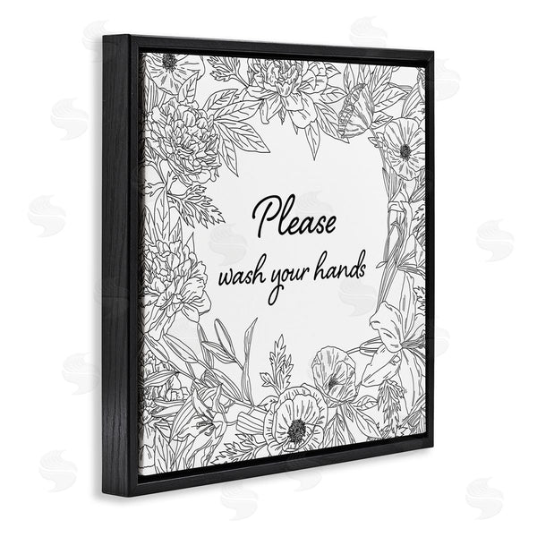 Stupell Industries Ziwei Li | Wash Your Hands Bathroom Sign Spring Floral Border Wall Art