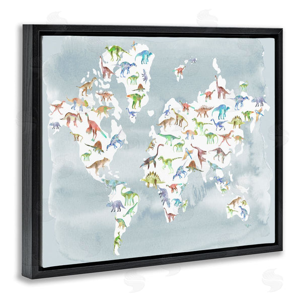 Stupell Industries Ziwei Li | Watercolor World Map With Dinosaur Reptile Pattern Wall Art