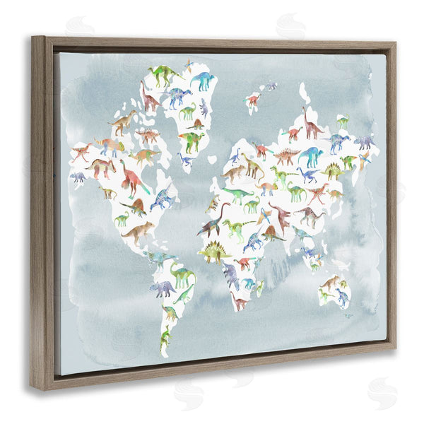 Stupell Industries Ziwei Li | Watercolor World Map With Dinosaur Reptile Pattern Wall Art