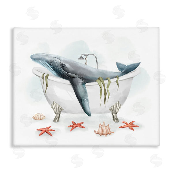 stupell industries Ziwei Li | Whale in Nautical Tub Seafoam Starfish Shells Wall Art