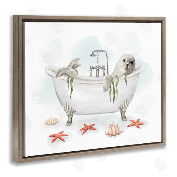 Stupell Industries Ziwei Li | White Harp Seal Ocean Inspired Bath Animal Wall Art