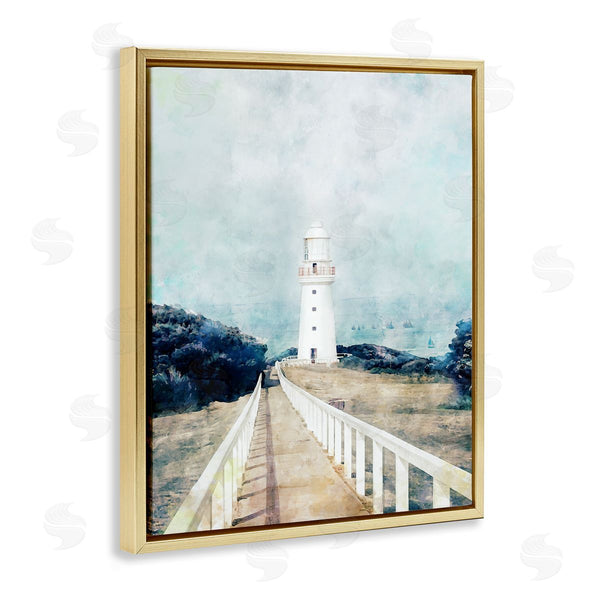 Stupell Industries Ziwei Li | White Lighthouse & Rustic Boardwalk