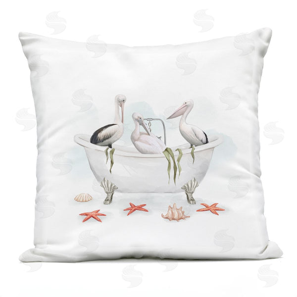 Stupell Industries Ziwei Li | White Pelican Birds Vintage Bathtub Nautical Shells Printed Throw Pillow