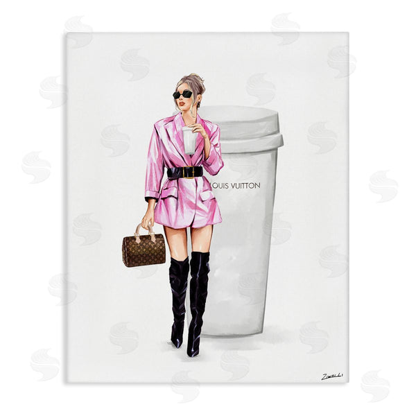 stupell industries Ziwei Li | Woman in Pink with Coffee Wall Art