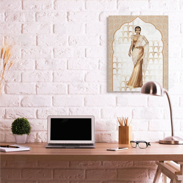 Stupell Industries Ziwei Li | Woman Modeling Islamic Fashion Glam Pattern Beige Wall Art