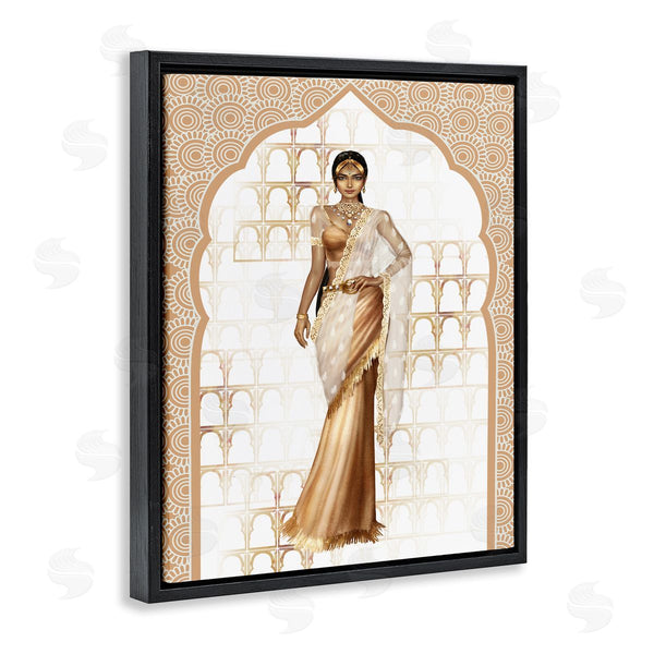 Stupell Industries Ziwei Li | Woman Modeling Islamic Fashion Glam Pattern Beige Wall Art