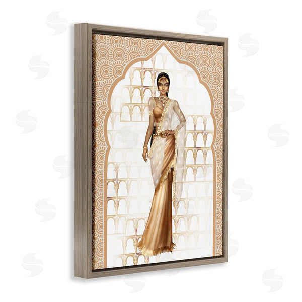 Stupell Industries Ziwei Li | Woman Modeling Islamic Fashion Glam Pattern Beige Wall Art