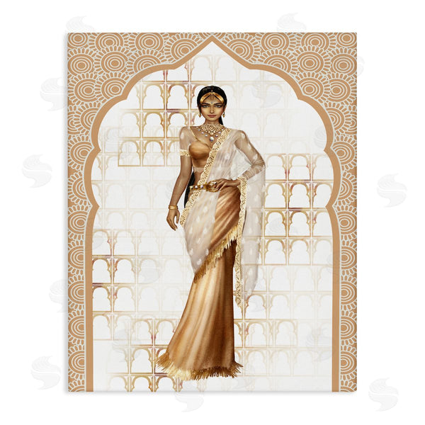 stupell industries Ziwei Li | Woman Modeling Islamic Fashion Glam Pattern Beige Wall Art