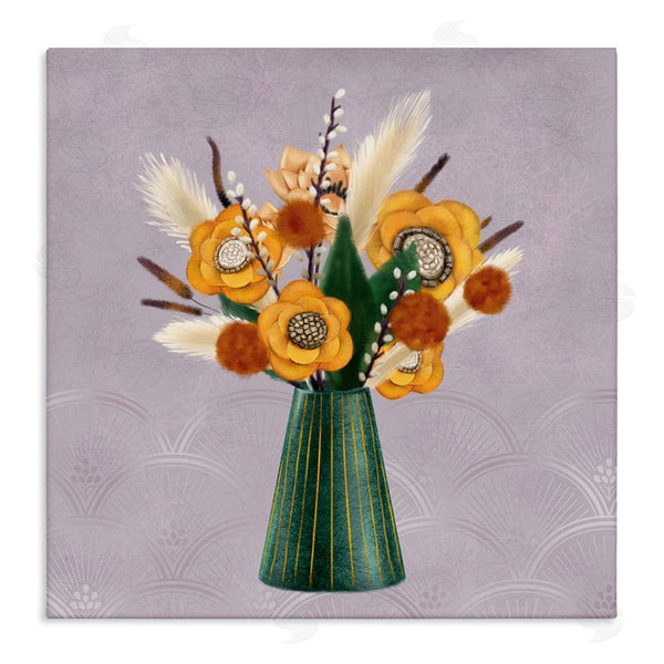 stupell industries Ziwei Li | Yellow Autumn Floral Bouquet in Green Vase Wall Art