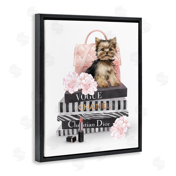 Stupell Industries Ziwei Li | Yorkie Puppy Glam Quilted Purse Fashion Bookstack Wall Art